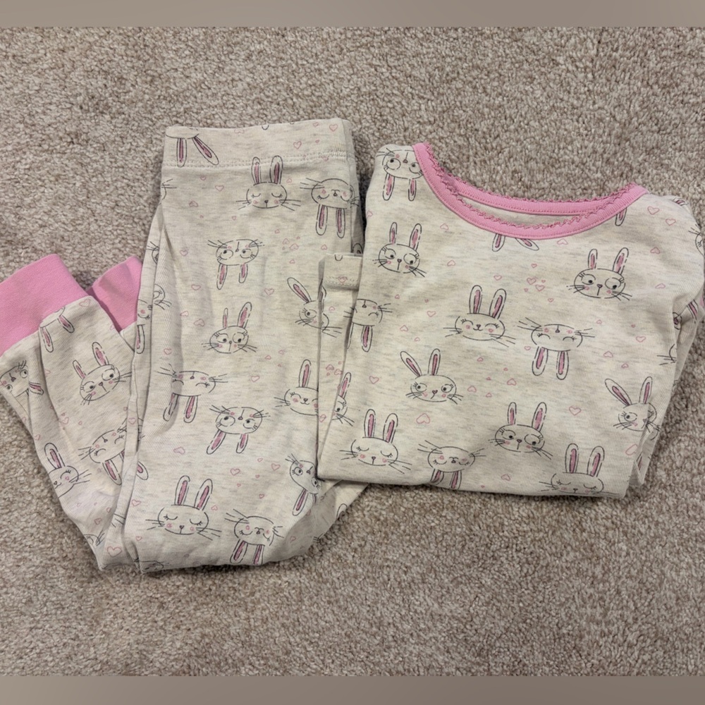 George Pajama Set in Cream and Pink with Bunny Print